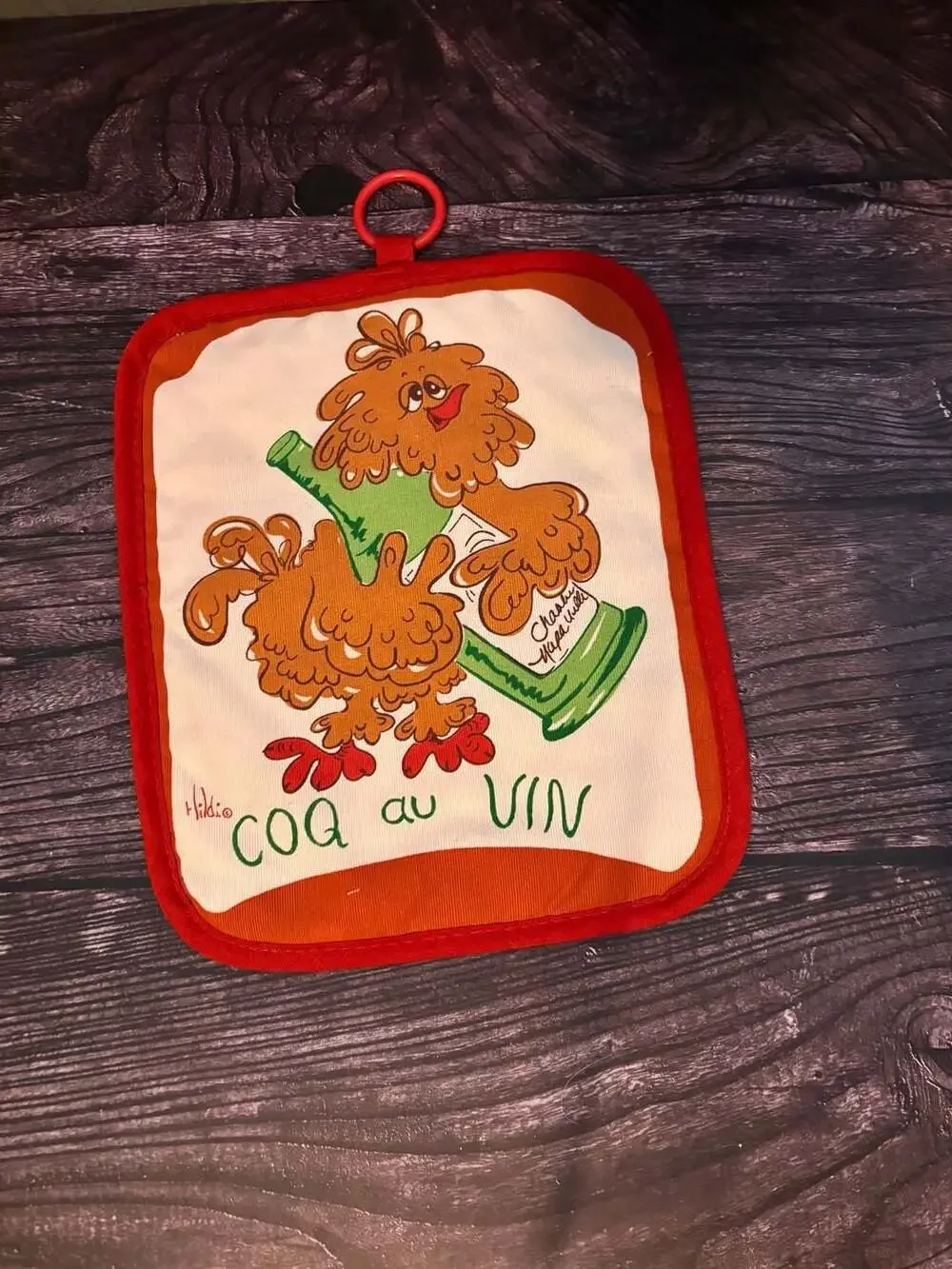 Vintage Hildik Coq au Vin Chicken Pot Holder Kitchen Textile Retro